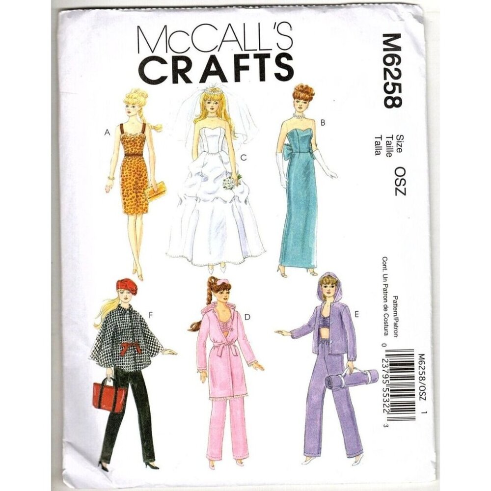 McCall's Crafts M6258 Fashion Doll Top, Pants, Coat, Dress Uncut Sewing Pattern